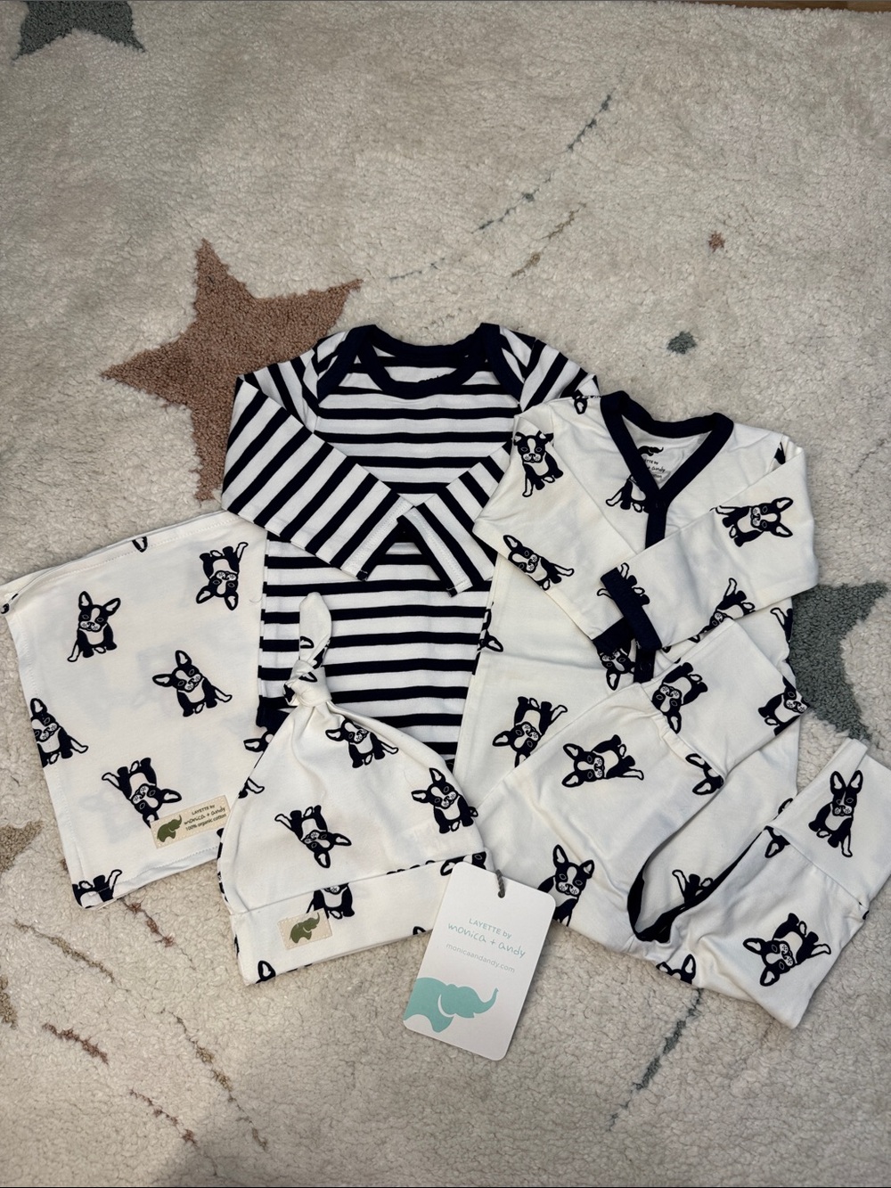 Monica + Andy Navy and White Baby Pajama Set with Puppy Print